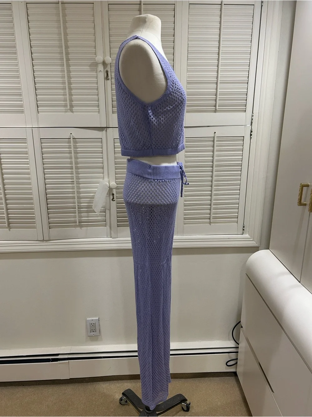 New Lavender Crochet Knit Tank & Wide-Leg Pants Set